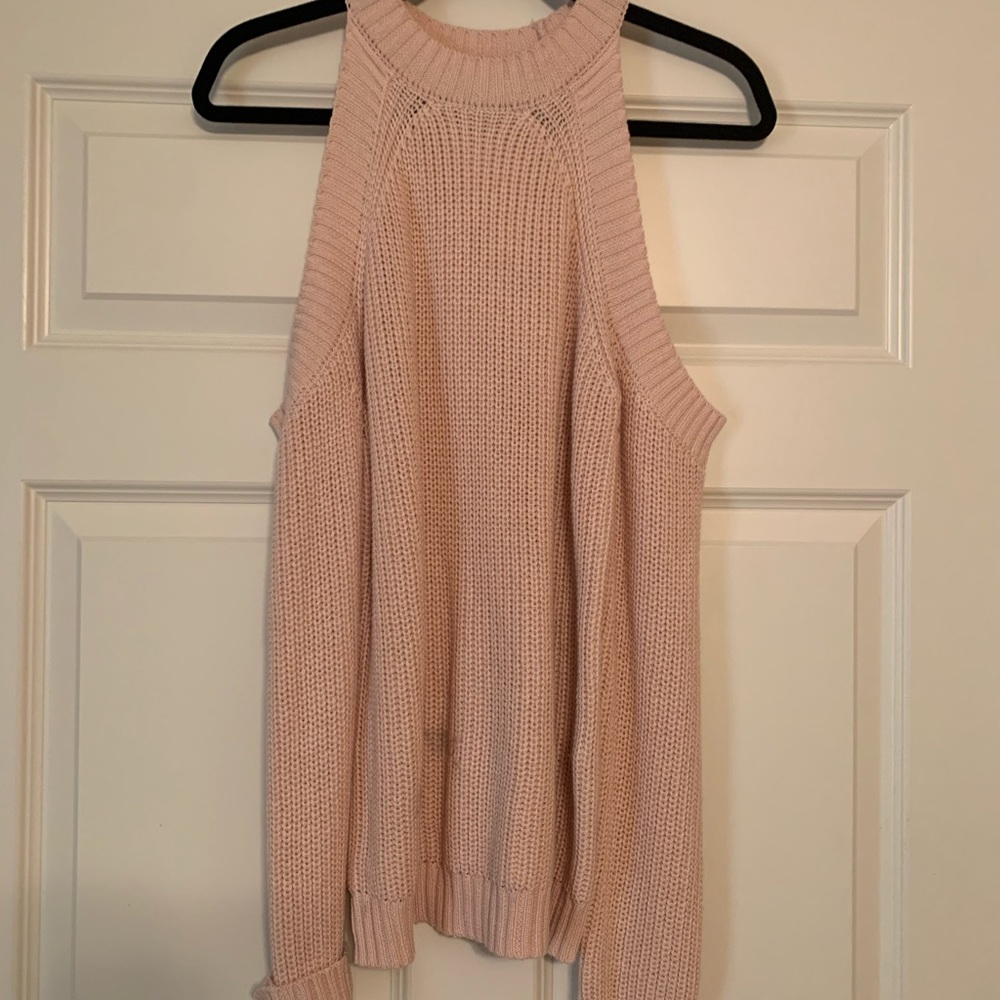Pink cold shoulder sweater